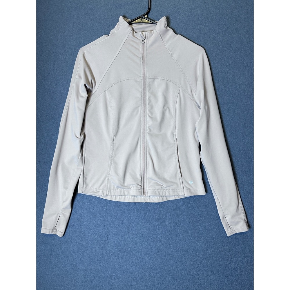 Layer 8 Track Jacket Womens Small Tan Qwick-Dry Full Zip Thumbholes Athleisure